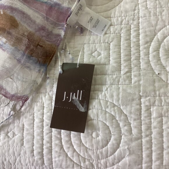 NWT J. Jill Pure Jill Cotton & Linen Striped Scarf With Fringe Details - Picture 5 of 11